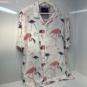 Denim & Flower Patriotic Flamingo Shirt - Red, Blue, White